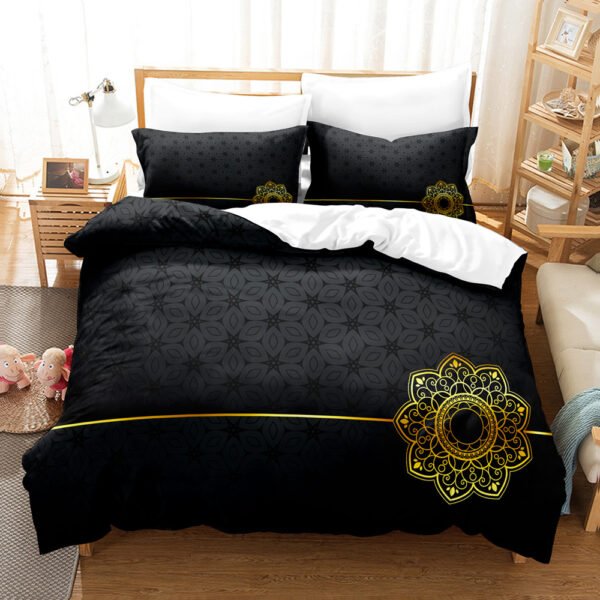 New Brushed Chemical Fiber Digital Golden Pattern Bed Three-piece Set