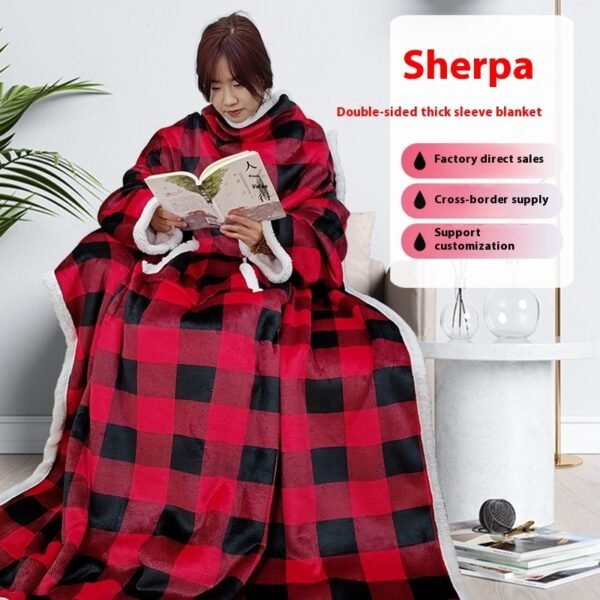 Household Lambswool Wearable Sleeved Warm Large Pocket Lazy Blanket