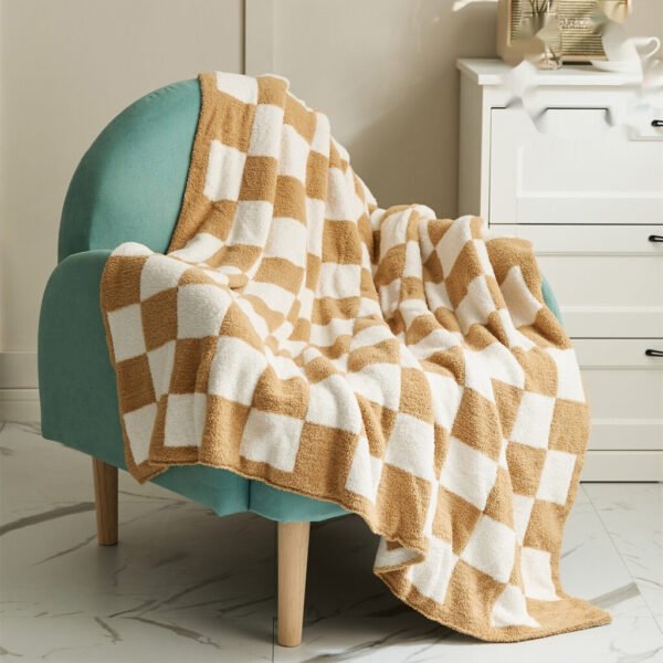 Retro Large Chessboard Plaid Wool Blanket Half Velvet Knitted Chenille Sofa Cover